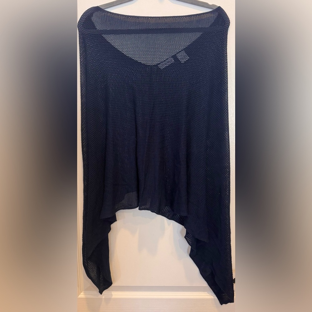 525 AMERICA Sheer Asymmetrical Poncho Navy Blue One Size NWOT